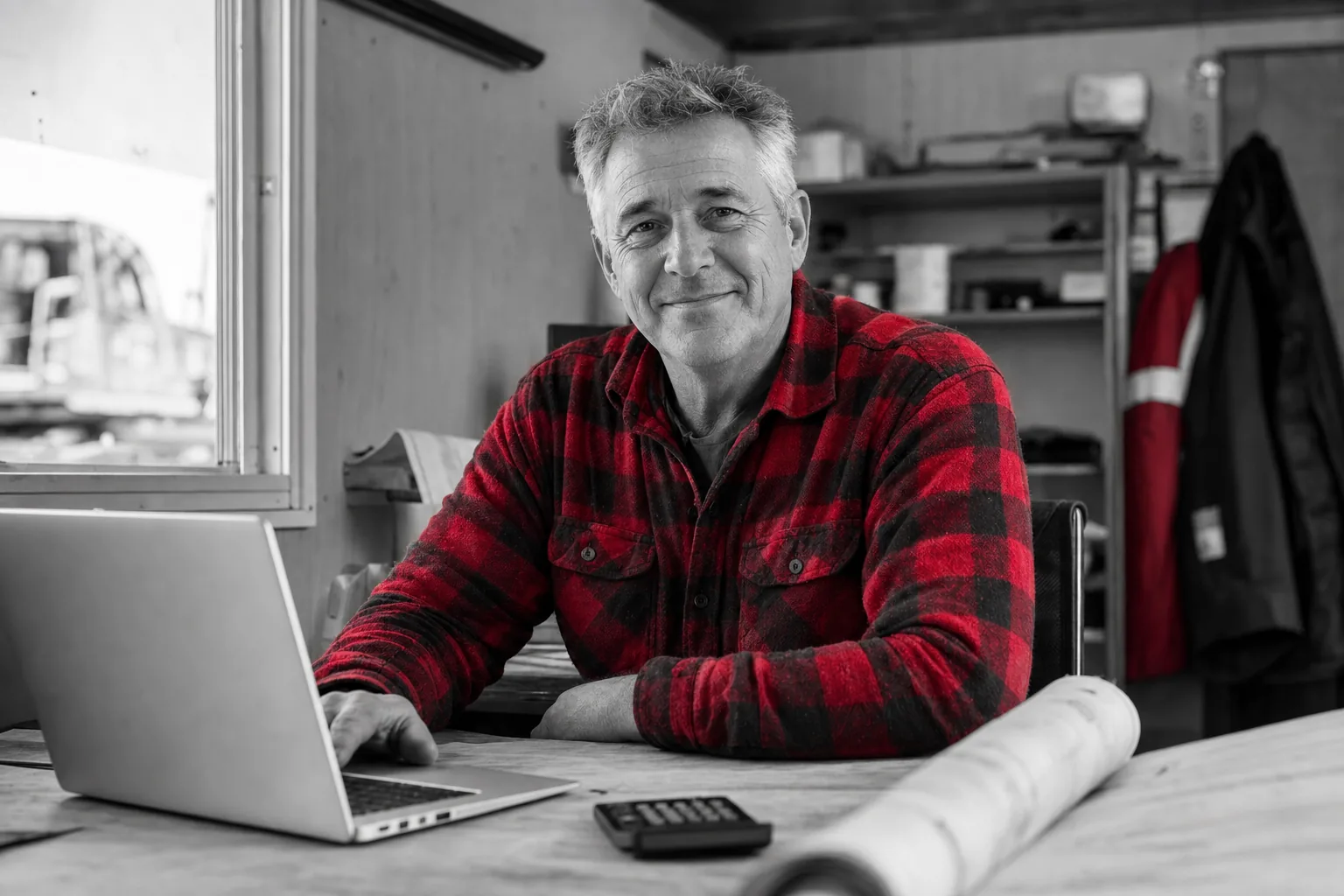 Propriétaire d'une entreprise de construction qui planifie son achat à son bureau de chantier